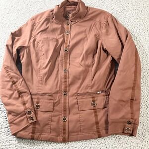 prAna Jacket Womens XL Brown‎ Rust Nylon Stretch Utility Pockets Travel Lined